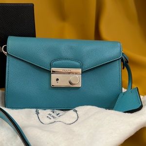 Prada Turchese Saffiano Lux Mini Sound Bag (Pre-owned)